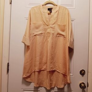 RAIN| Peach Chiffon Linen High Low Tunic Blouse Festival Resort Vacay Casual